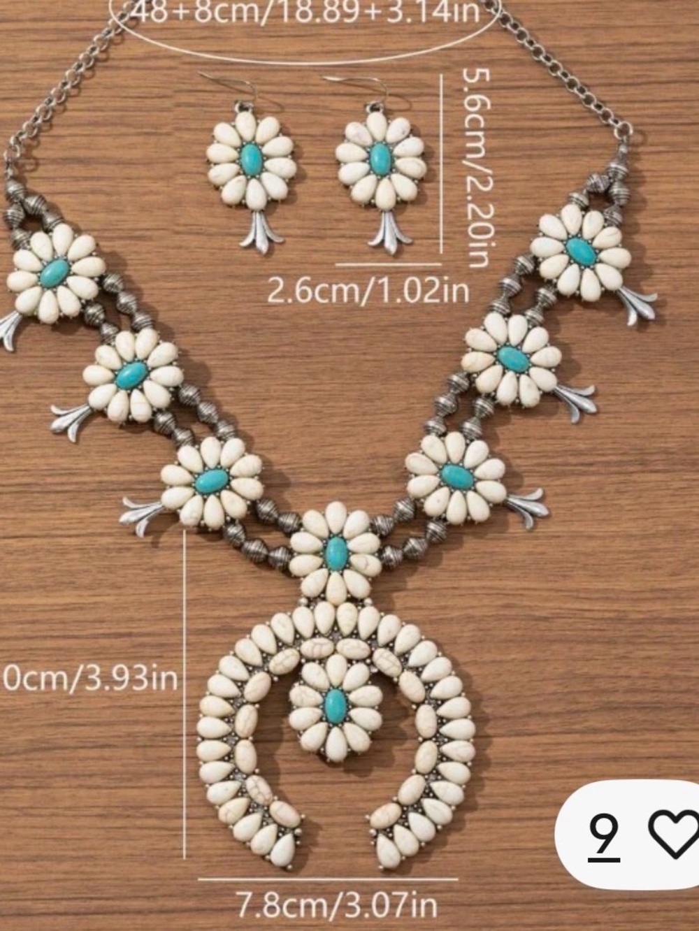 "Navajo" style Squash Blossom Stone Necklace Set - Picture 2 of 3